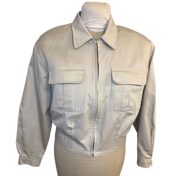 Liz Claiborne Vintage Women’s Full Zip Kakhi Jacket Sz. S Elasticized Back Waist - Picture 1 of 12